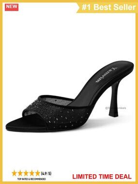 Rhinestone Mesh Pointed Toe High Heel Mule Sandals